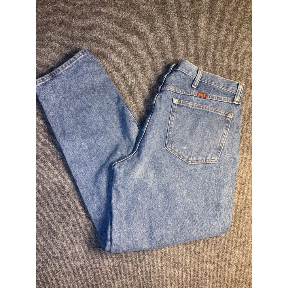 Rustler Jeans Mens 36x32 Blue Denim Medium Wash Straight Fit Stretch‎ Red Tab